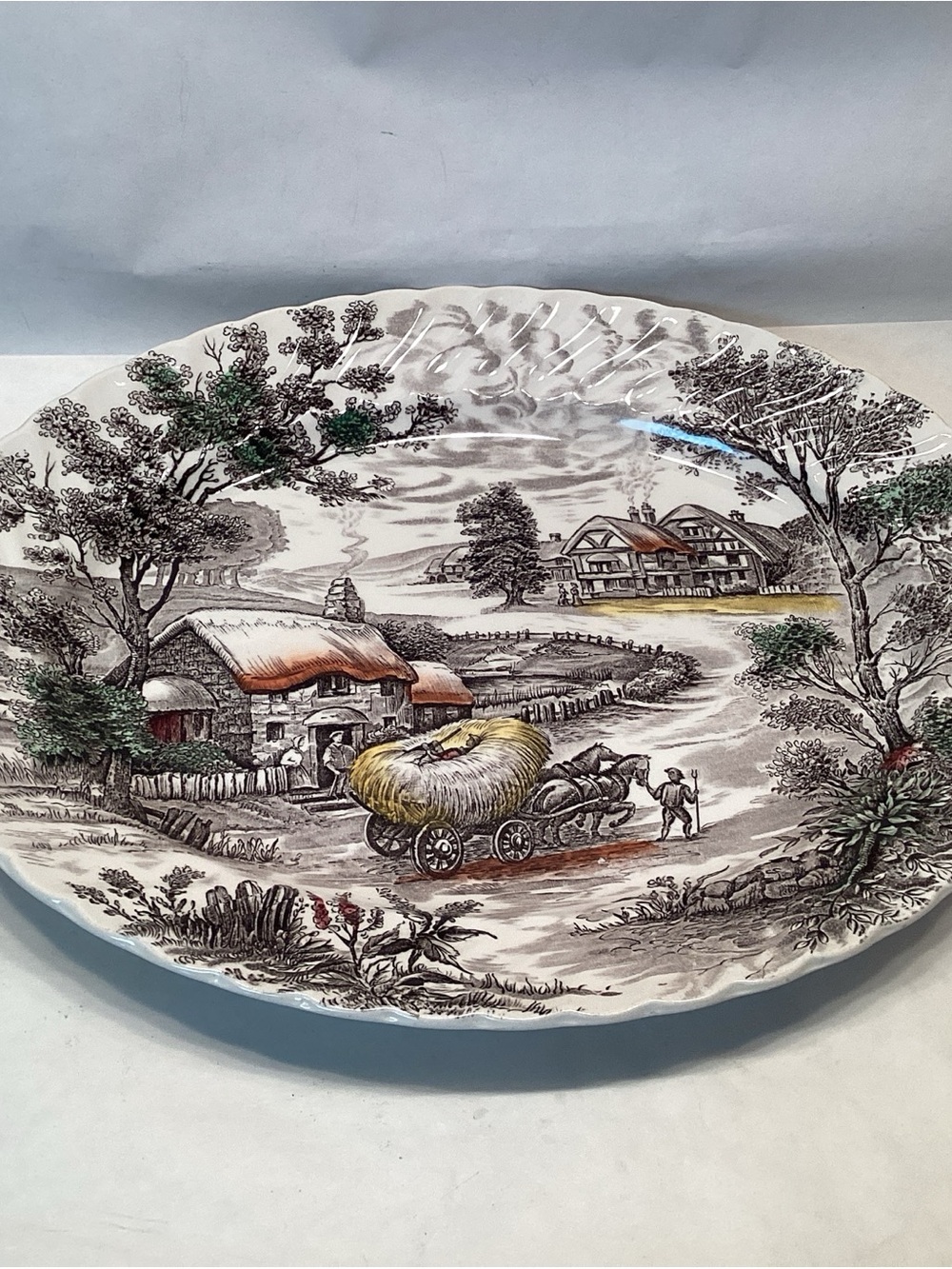 Yorkshire Staffordshire Ironstone Platter 14", Hand Engraved Cottage